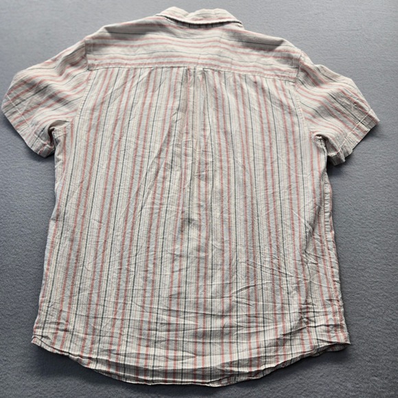 Marine Layer Mens L Short Sleeve Button Down Shirt Striped Red Blue White Hemp - Picture 6 of 8